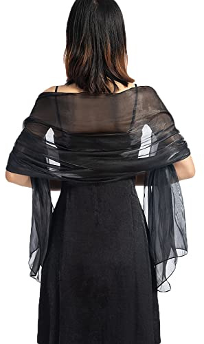 NiceYnn Chiffon-Organza-Schal, für Abendkleider, Damen, Übergröße, 170 x 72 cm, durchsichtig, glatt, seidig, Schal, Hochzeit, formelle Party, Schwarz , One size