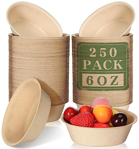 Dandat Lot de 250 petits bols jetables en papier de 170,1 g pour crème glacée, soupe, salade, dessert, pâtes, fournitures de fête, pique-nique, banquet, barbecue, nourriture pour animaux domestiques