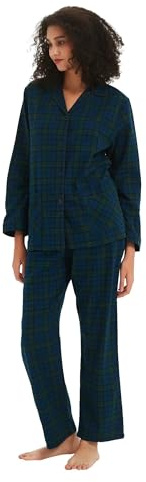 kolipajam Pyjama d'hiver en Flanelle 100% Coton Teint en Fil de Coton pour Femme Bleu et Vert À Carreaux XL
