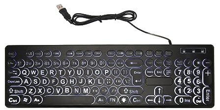 Clavier rétroéclairé à Gros Caractères, 104 Touches Faciles à Voir et à Taper pour Les Personnes âgées, Clavier Lumineux à Contraste élevé pour Personnes âgées ou Malvoyantes,
