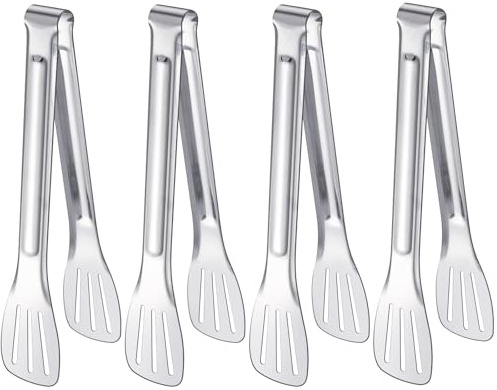 Kitchen Tongs, 4 Pcs Stainless Steel Cooking Tongs Sturdy Resistant BarbecueTongs Buffet Tongs Salad Tongs Server Kitchen Tongs for Kitchen,Air Fryer,Toaster, Silver