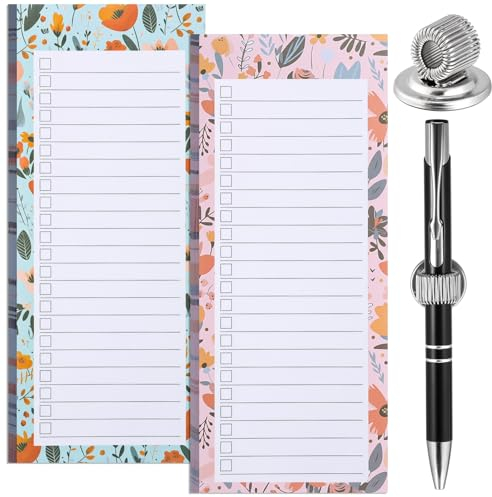 Zuimei 2 Pack Magnetic Shopping List Pad&1 Magnetic Pen Clip 100 Tear Off Sheets Magnetic Grocery List Magnetic Notepad Magnetic Pen Holder for Fridge