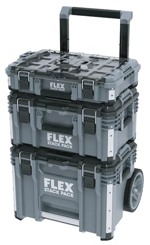 Flex Transportkofferset STACK PACK Standard (aus Schlagfestem Kunststoff, mit Schnellverbindungsverschlüsse, Werkzeugkoffer) 531461