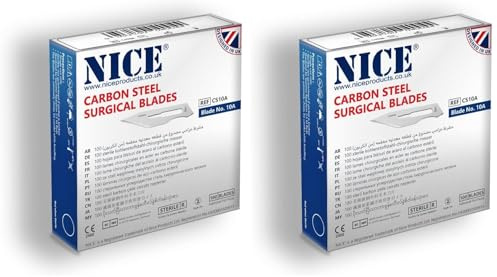 100 x NICE No.10A Sterile Carbon Steel CS10A Surgical Blades (Pack of 2)