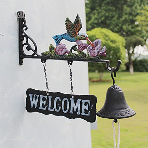 Cast Iron Door Bell, Wall Mounted Antique Doorbell Cast Iron Doorbell Decorative Chime Hand-painted Colorful Bird Hand Bell welcome Entry Door Bell Antique Doorbell for Decoration Wall Mounted Dinner