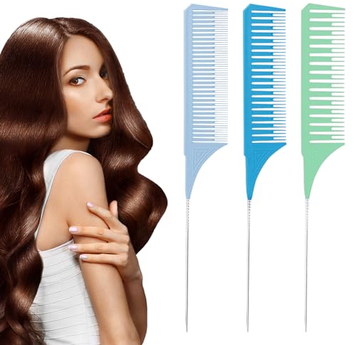 MHDUYEG 3 Pezzi Pettine a Coda Pettine Per Schiariture Capelli Pettine Per Meches Set Per Tinte Pettine Per Capelli Pettine Professionale Antistatico, Per Tinte,Adatto Per Uomini e Donne