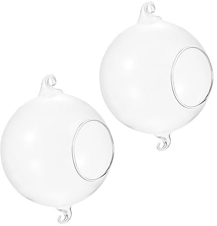 Cabilock 2pcs Modern Glass Hanging Vase Round Ball Plant Pots for Living Balcony