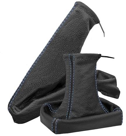 Schaltsack für Opel Astra G Set mit Handbremsmanschette - Bj. 1998-2005 - Schwarz - Blau - Schaltmanschette Manschette für Schaltung & Handbremse Handbremssack - Abdeckung aus Echtleder - A099-13