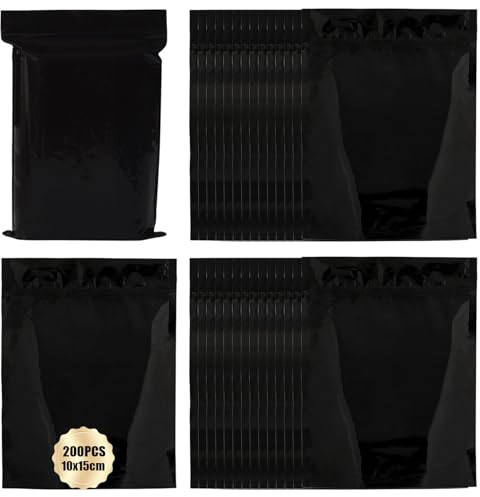 200 bolsas higiénicas para compresas sanitarias, bolsas de eliminación de compresas sanitarias, bolsas con cierre a presión, 10 cm x 15 cm, gruesas, color negro femenino, bolsas opacas personales para