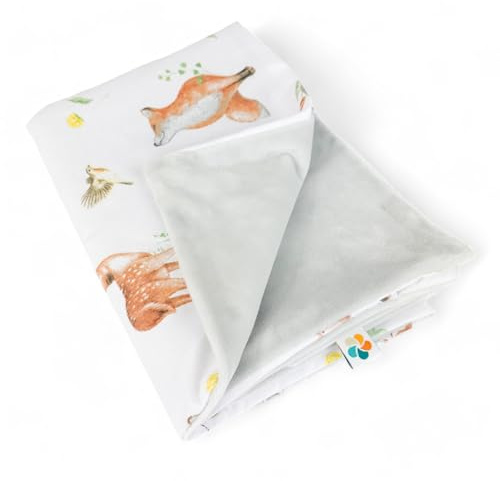 PLUMERI kleine Babydecke Minky 50x75 cm, Wald – Babyschalen- & Kinderwagendecke, 100% Baumwolle und weicher Minky-Plüsch, Oeko-TEX Zertifiziert, Geschenk zur Geburt