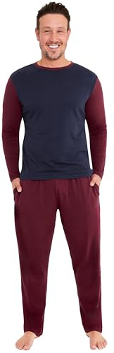 CityComfort Pyjamasset för män, mjuka långärmade myskläder för män och tonåringar, Vinröd/marinblå, XL
