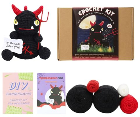 Häkelgarn-Kits, Tier-Häkelset für Erwachsene, Häkel-Starter-Set, Häkeln, schwarzer Drache, komplettes Häkel-Starter-Set mit Garn und Haken