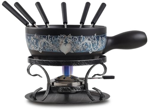 Artestia Enchantment Fondue Set for Party - 2L Large Capacity Cheese Fondue Pot Melting Chocolate, Ceramic Fondue Pot, 6 Fondue Forks, Christmas, Wedding Gifts