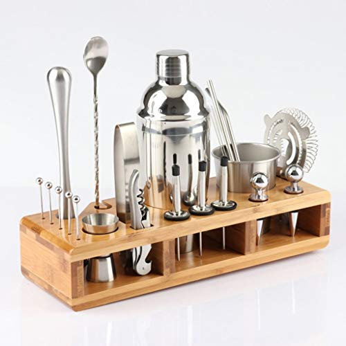 23 pezzi set di shaker per cocktail in acciaio inossidabile kit di articoli per bar con supporto quadrato in legno per barman drink party bar strumenti (dimensioni: 550 ml) (un colore 350 ml)