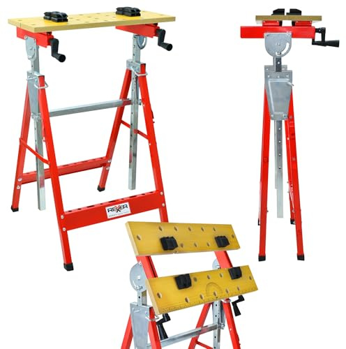 REXXER Teleskopischer Werkstatttisch 100 kg – Mobile Werkbank | Höhen- und neigungsverstellbar, Kurbelmechanismus, Stahlgestell, klappbar, ideal für Werkstatt und Garage