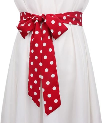 Vielseitiger Druck für Erwachsene, Krawatte, Taillengürtel, dünner Schal für Uniform, Krawatte, Anzüge, einfache elegante Damen-Krawatte, Rot mit Punkten, M