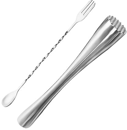 BEBEMOKO Mixing Spoon Stainless Steel Ice Muddler for Cocktail Wine Drinks Includes Crushed Tool and Drink Muddler for Home Bar Supplies