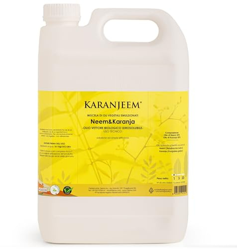 KARANJEEM® Olio di Neem per Piante + Karanja per Insetti Parassiti | Trattamento per Afidi, Cocciniglie, Formiche, Tripidi e Acari | Concentrato Naturale Forte per Piante e Dimore di Animali - 5 Kg