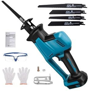 Sega a Gattuccio, (NO BATTERIA) Sega a Sciabola compatibile con Makita 18V con 8 Lame di Ricambio, 3100SPM Velocità Variabile Sega Alternativa, 20mm Lunghezza di Corsa per Tagliare Legno/Metallo