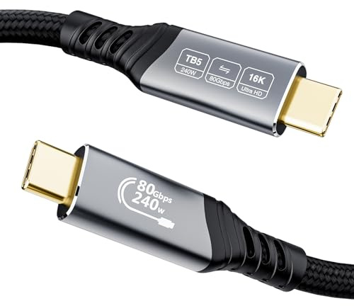 EUDOBEL USB C 80Gbps Thunderbolt 5 Kabel 1m, 120Gbps videobandbredd, PD 3.1 240W, Video 16K@30Hz 8K@60Hz, 12-bitars färgdjup Kompatibel med MackBook Pro 14 M4 Pro/M4 Max, Thunderbolt 4, eGPU, Laptop