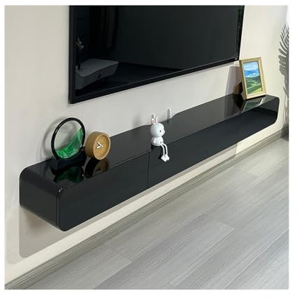 TV-Schrank Moderne schwebende TV-Konsole zur Wandmontage mit 2 Schubladen, schmaler schwebender TV-Schrank aus Holz, Entertainment-Center for Stauraum unter dem Fernseher, Weiß/Schwarz Fernsehschrank(