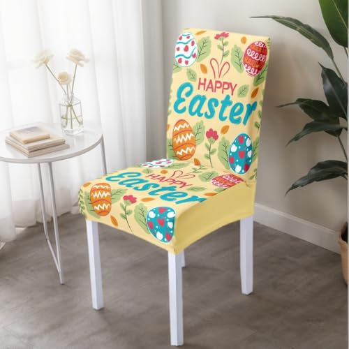 Stuhlhussen 4er Set Gelbe Ostern Stuhlhussen Schwingstühle,Stretch Stuhlbezug,Waschbarer Polyester Esszimmer Stühle, Abnehmbarer Stuhlüberzüge,Universal Stühle Schutz Dekoration