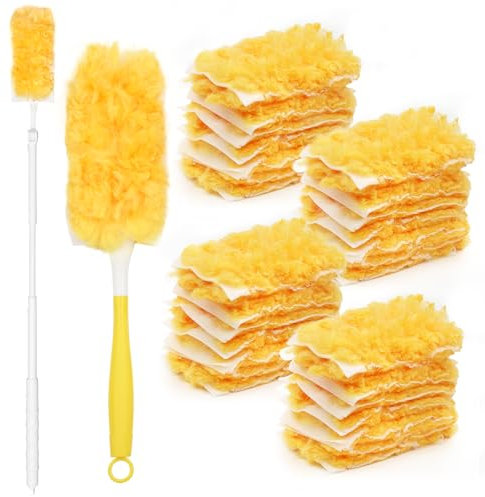 TAIANJI Staubmagnet Nachfüllpack Set 20 Stück mit 1 Griff und 1 Teleskopstange Kompatibel 3D für Swiffer, 360 Grad Einweg Duster für Möbel Reinigung Staubentfernung