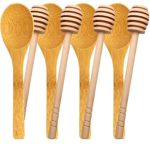 BLUE TOP 8 PCS Honey Dipper Sticks Honey Spoon 6 Inch Individually Wrapped Honey Stirrer Stick Mixing Spoon for Honey Jar Dispense Drizzle Honey Wedding Party