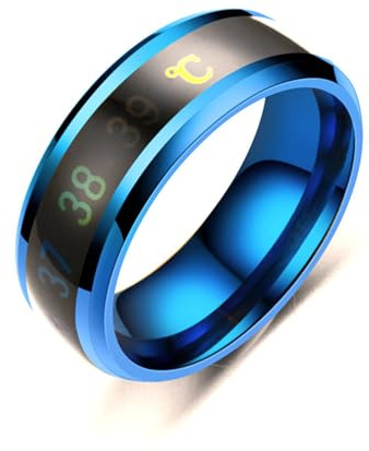 [Psdndeww] Bague tendance en acier inoxydable avec affichage de la température changeant de couleur pour homme et femme Accessoires de tous les jours