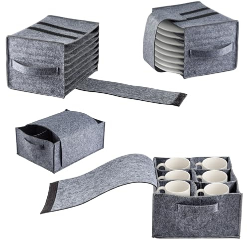Camping Plate and Cup Storage Bag, Felt Dinnerware Organiser, Kitchen Cookware Holder for Caravan, Motorhome (2 PCS)