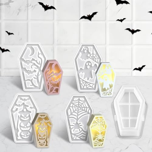 Lot de 5 Moules en Silicone pour Halloween, Moules à Bougie Fantômes 3D avec Base, Moule à Citrouille, Moule à Bougie en Silicone Fait à la Main pour bricolage