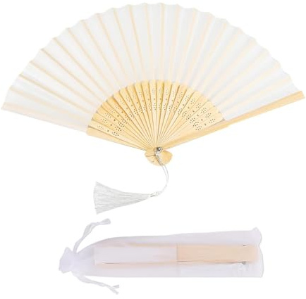 HFMYGS Handfächer, fächer klein, Faltbare Fächer Handfächer, Fecher Sommer, Chinesische Folding Fans, Bambus Handheld Faltfächer, für Aufführung Tanz Dekoration (Weiß)