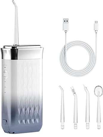 Hydropulseur sans fil pour adultes – Irrigateur buccal portable avec 3 modes de nettoyage, 4 embouts de jet et étanchéité IPX7, nettoyeur de dents rechargeable pour appareils dentaires, implants et