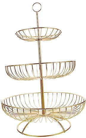 ZUNOXAZ Cesta De Frutas De 3 Niveles Metálica Dorada, Frutero De Metal Malla Ahuecada, Soporte Multiusos Para Almacenar Frutas y Verduras Cocina, Cesta De Almacenamiento Para Hogar y Fiesta