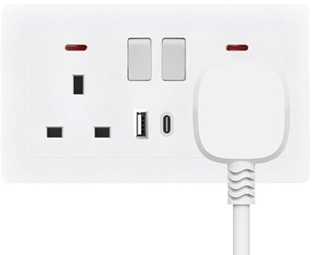 Enchufe de Pared | Tomas de Corriente - Adaptador Doble con 2 Puertos USB Cargador para Hogar Dormitorio Baño Cocina Exterior