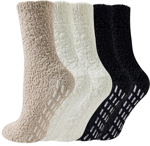 Hocerlu Chaussettes Chaudes Femme Hiver Antidérapantes Chaussons 5 Paires | Chaussettes Épais Pilou Pilou Doux et Moelleux, Intérieur Polaire, Idée Noël Cadeau Femme, EU 35-42