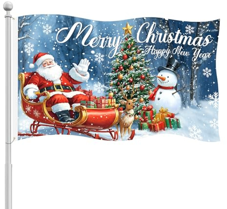 Weihnachten Flagge, 90x150cm Doppelseitig Große Weihnachts Flagge für Draußen Neujahrsbanner Weihnachts Dekoration Ideal für den Haushofgarten (Stil 1)