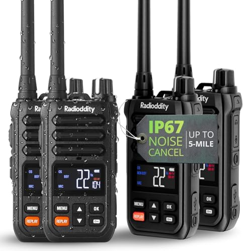 Radioddity X1 Walkie Talkies Long Range, IP67 Waterproof Heavy Duty FRS Two Way Radios with Noise Reduction, Recording, NOAA Scan & Alert, VOX, SOS, 2500mAh USB-C for Outdoor Job Site, 4 Pack