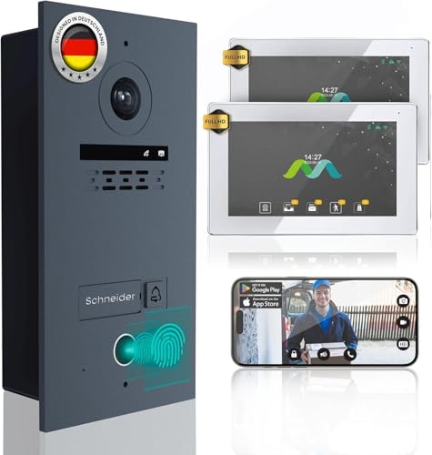 MATHFEL 2 Draht Video Türsprechanlage Einfamilienhaus Full HD - Einfache 2-Draht-Bus-Installation - 170° Kamera, 2X7-Zoll Touchscreen, WLAN, Gravur und Fingerprint Zugangskontrolle (Gravur)