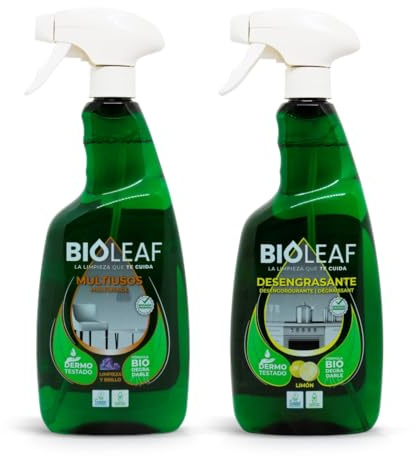 BIOLEAF® – Multiusos + Desengrasante Pack 2×750 ml | Limpieza Hogar y Cocina | Potente Antigrasa y Multiusos Brillo Duradero | Fórmula Biodegradable con Esencia Limón | 100% MADE IN SPAIN