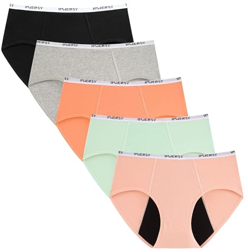 INNERSY Periodenunterschwäsche Mädchen Leichte Blutung 10-16 Jahre 5er Pack | Menstruationsunterwäsche Teenager Baumwolle, Menstruation Unterwäsche Teens, Auslaufsichere Unterhosen, Erste Periode, Schule