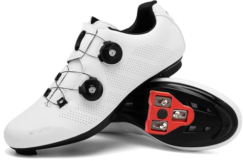 PENXZT Cykelskor för män, inomhus- och utomhuscykling, landsvägscykling, kompatibla med Peloton SPD-SL/Look/Delta, förinstallerade, andningsbara, lätta,White,39 EU