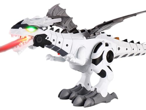 JTLB Nebulizzazione Robot Drago Giocattolo Bambini Che Camminano Dinosauro Sputafuoco Spruzzo d'Acqua con Luci e Suoni (Bianca)
