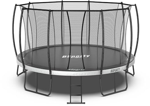 BSPORTY Trampolin Outdoor 305 cm mit Sicherheitsnetz, 5 verstärkte U-förmige Beine mit Mittelstütze, ASTM-Zertifiziert, Freizeittrampolin für Kinder und Erwachsene