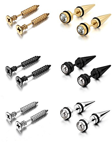 Aroncent 6 Paar Fake Plug Dehnstab Edelstahl Taper mit Gummi O-Ringe Fakeplugs Ohr Tunnel Piercing Ohrstecker Ohrringe Expander