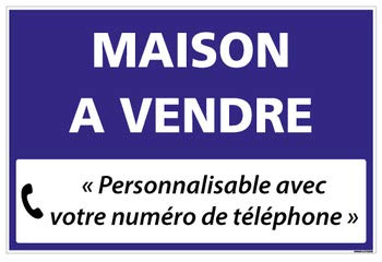 Signalétique.biz France - Panneau Immobilier Personnalisable Maison à Vendre avec Oeillets aux 4 Coins - Bleu - Plastique Rigide AKILUX 3,5mm - Dimensions 600x400 mm
