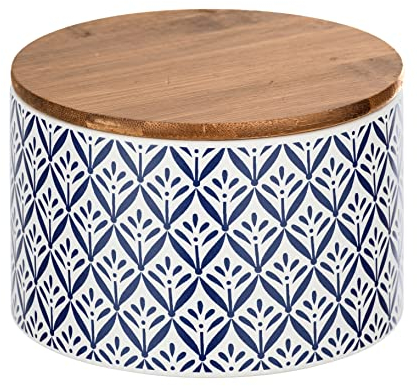 WENKO Aufbewahrungsdose Lorca, 0,75 l, Vorratsdose, Frischhaltedose mit Bambusdeckel und Silikonring zur luftdichten & aromafrischen Aufbewahrung, aus hochwertiger Keramik, Ø 14 x 9,5 cm, Mehrfarbig