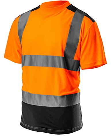NEO TOOLS Professionell varningsskydd T-shirt kortärmad arbetströja arbetsvarningströja reflekterande zoner varningströja arbetsskjorta orange eller gul S XXL, Orange reflekterande, S