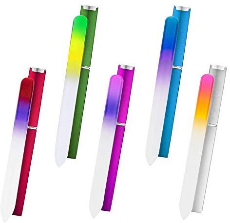 5 Pack Glas-Nagelfeile mit Hülle, Kristall Fingernagelfeilen, Doppelseitige Fingerfeilen, Professionelle Maniküre Nagelpflege, Weihnachtsgeschenke für Frauen Mädchen