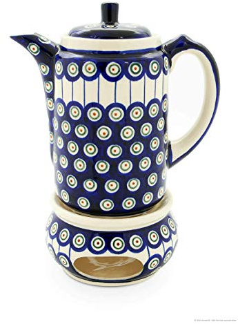 Bunzlauer Keramik Kaffeekanne 1.25L mit Stövchen, Dekor 8